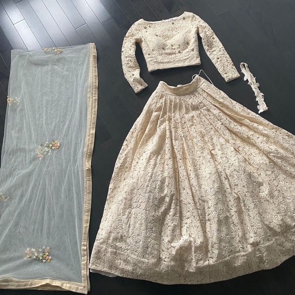 The Little Black Bow Lehenga - Top, Skirt, Waist Belt and Dupatta - Picture 1 of 17